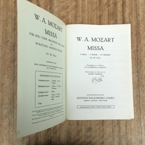 Mozart Missa C Minor Piano Score Edition Peters