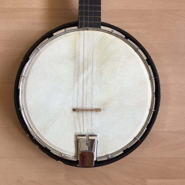 John Grey & Sons 5-String Banjo with Case. Blue logo
