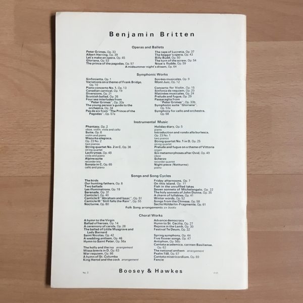 Britten: Ballad of Heroes Vocal Score Boosey and Hawkes