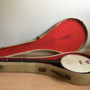 John Grey & Sons 5-String Banjo with Case. Blue logo