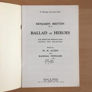 Britten: Ballad of Heroes Vocal Score Boosey and Hawkes