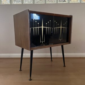 Mid-Century Modern Vinyl Record Storage Cabinet Glass Doors