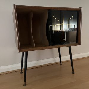 Mid-Century Modern Vinyl Record Storage Cabinet Glass Doors