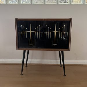 Mid-Century Modern Vinyl Record Storage Cabinet Glass Doors