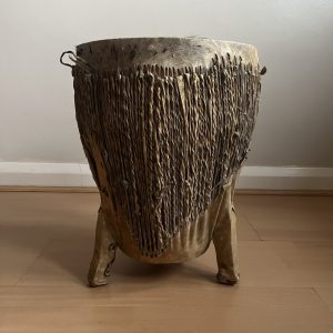 Vintage African Tribal Drum Animal Cow Skin & Wood Handcrafted Hide 11