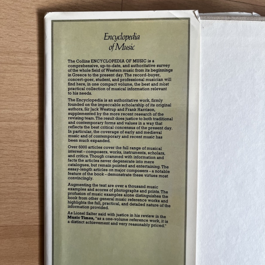 1986 Collins Encyclopedia of Music by Sir Jack Westrup