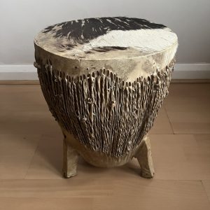 Vintage African Tribal Drum Animal Cow Skin & Wood Handcrafted Hide 11